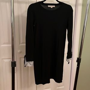 Black sweater dress with dress shirt sleeves